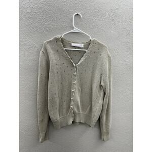 Kristen Womens Sweater Cardigan Size Large Tan Peal Button Up Long Sleeve Knit